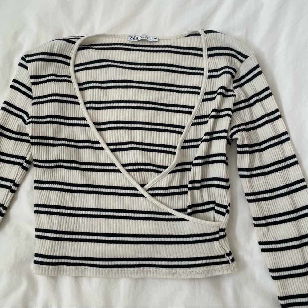 Zara Striped Wrap Top in Black and White